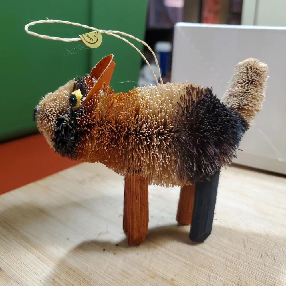 West Elm bottle brush calico cat holiday ornament